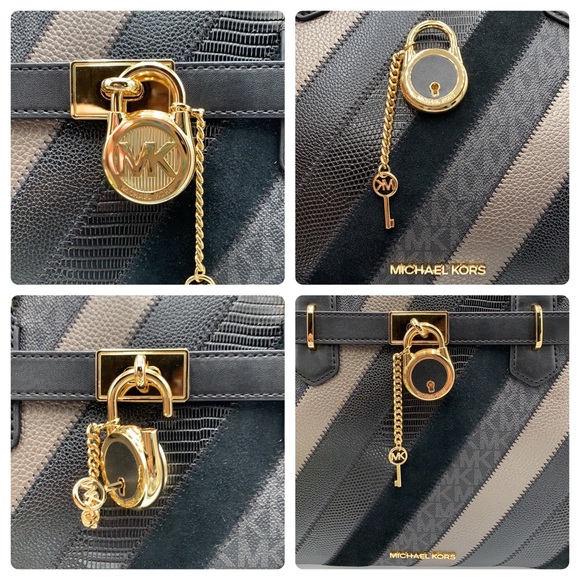 Michael Kors Hamilton Meidum Satchel Shoulder Crossbody Bag Black Multi color - Picture 13 of 16